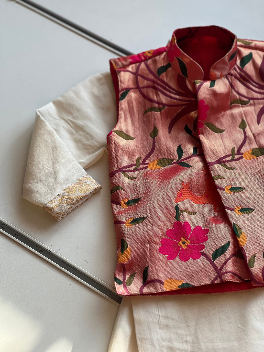 Boys - Paithani Kurta Set - Pink (Onam Edit) - Express | SHOBITAM