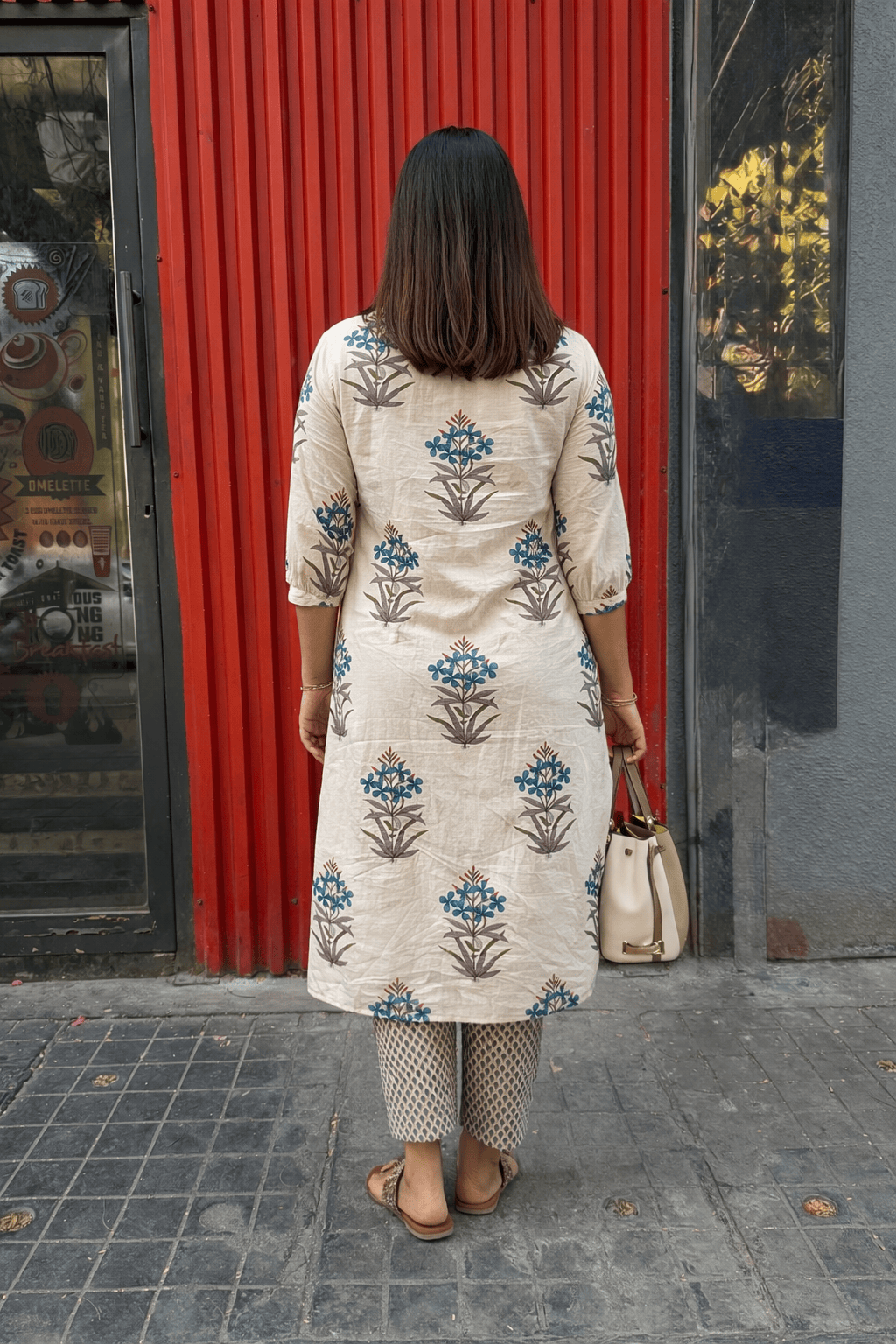 Flora Hand block Print White Cotton Kurta Set Of 2