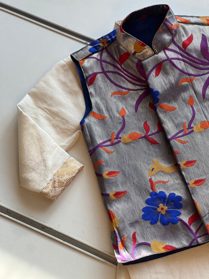 Boys - Paithani Kurta Set Blue - (Onam Edit) Express | SHOBITAM