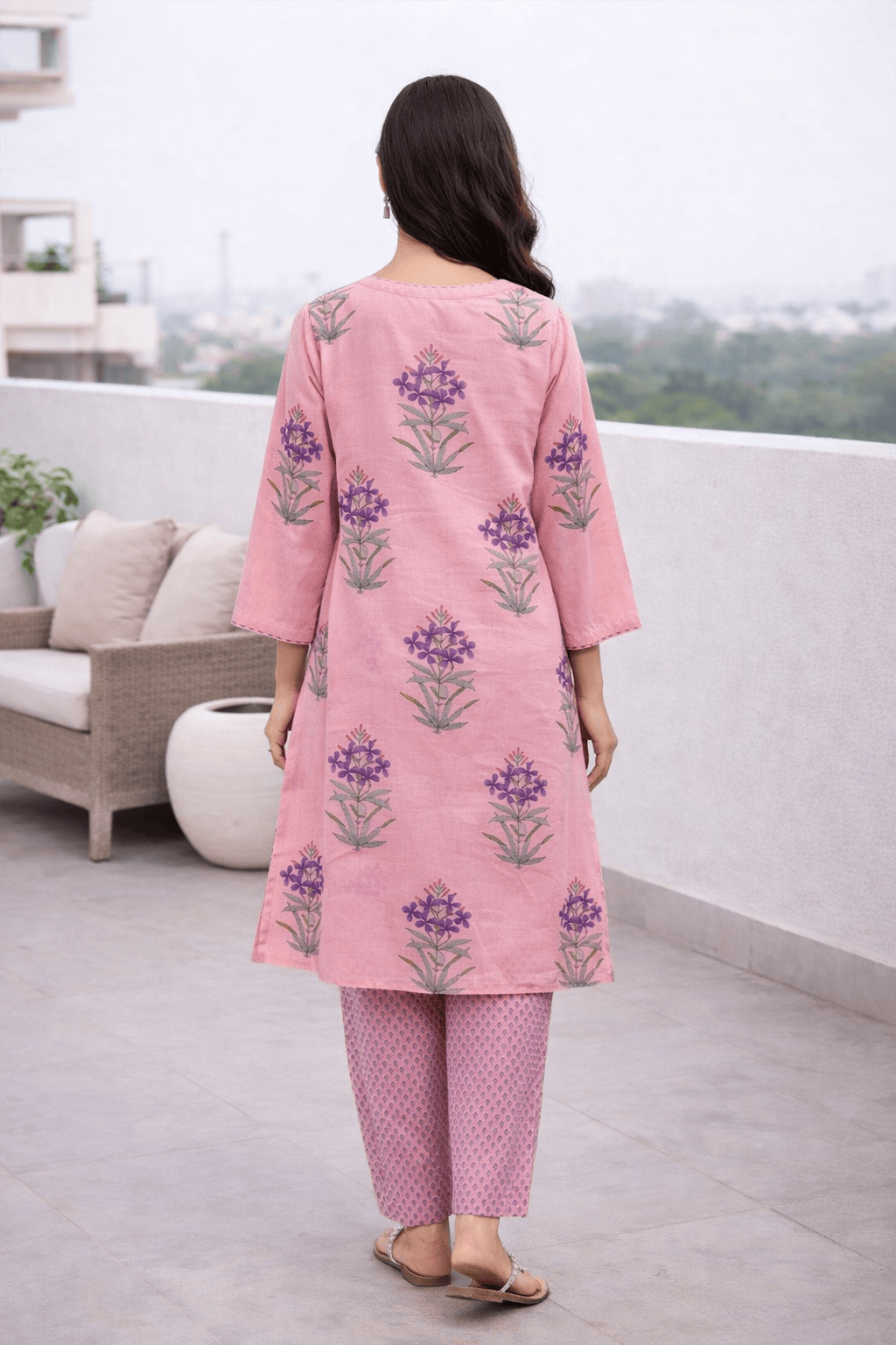 Peachy Hand Block Print Pink Kurta Set Of 2