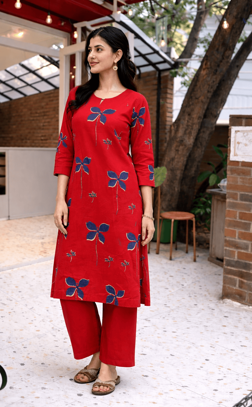 CRANBERRY Cotton Red Kurta Set Of 2