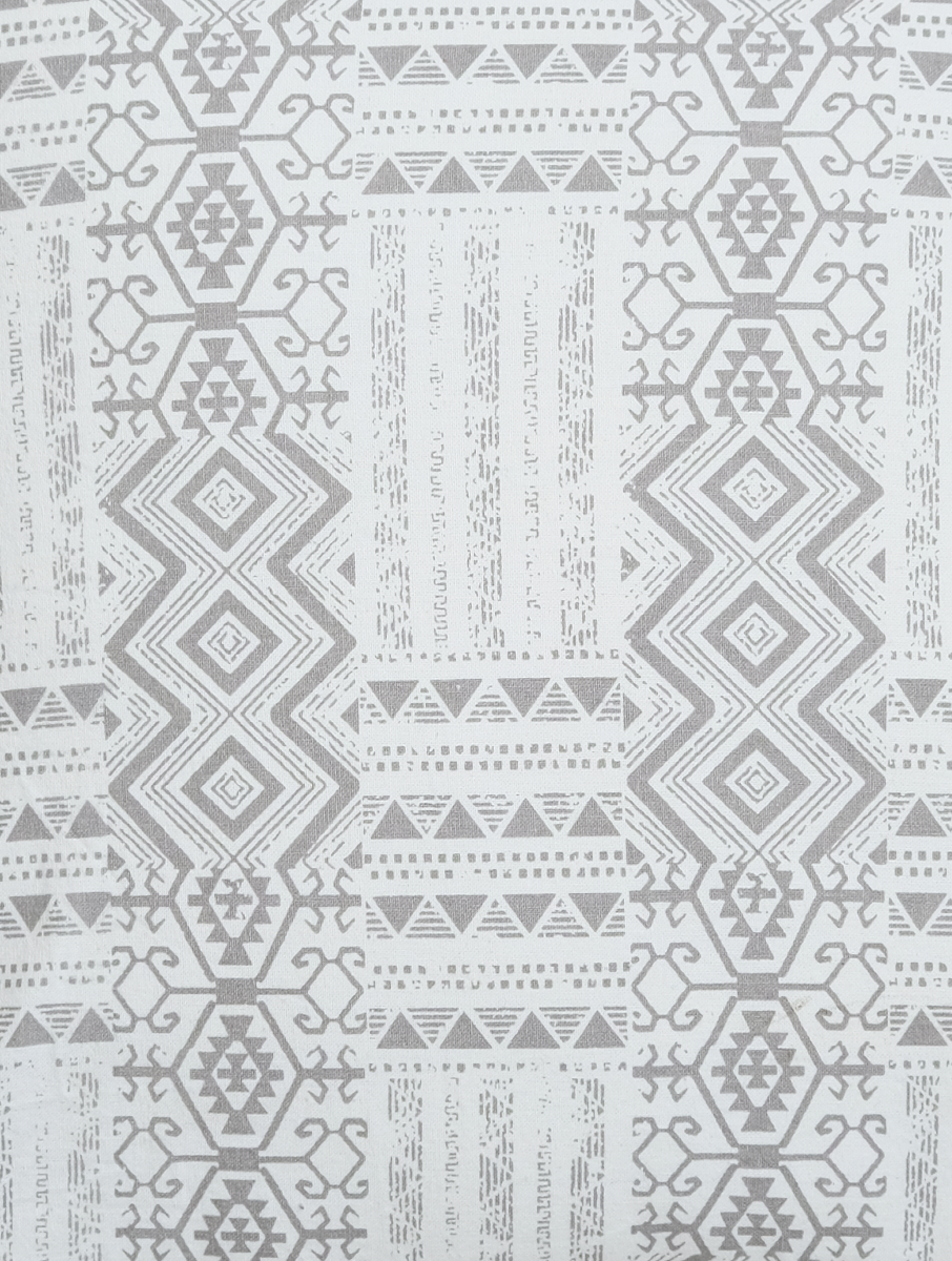 Ivory and Gray Distressed Geometric Prinfed Cotton Cushion Cover 16"X16", Single piece
