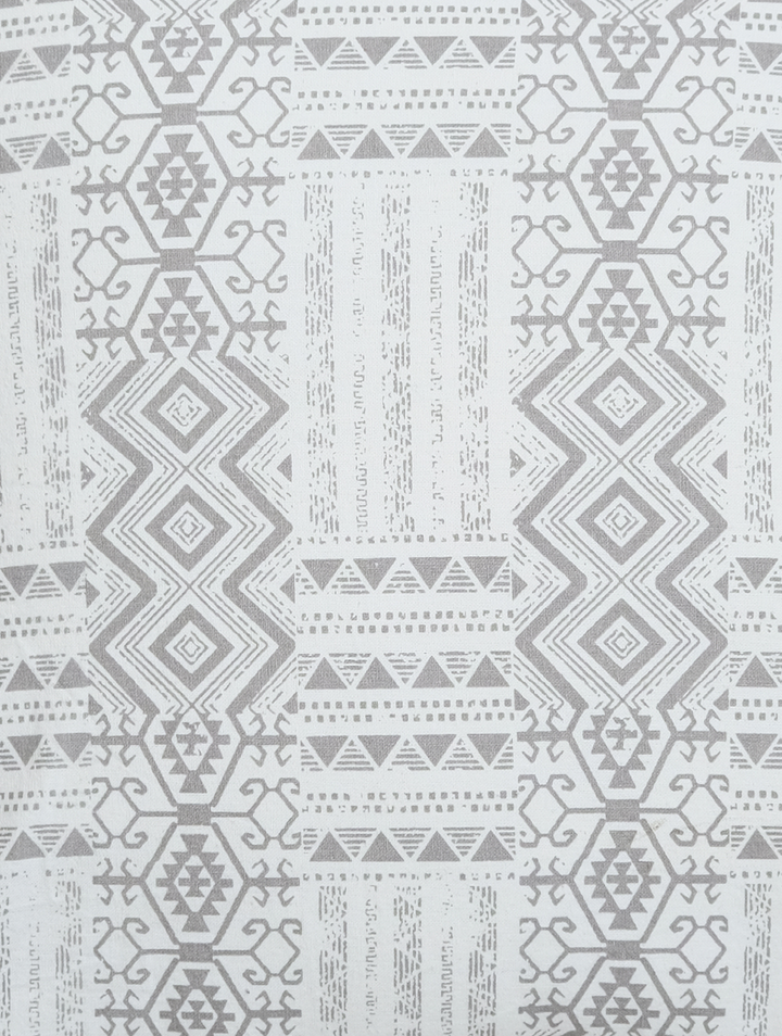 Ivory and Gray Distressed Geometric Prinfed Cotton Cushion Cover 16"X16", Single piece