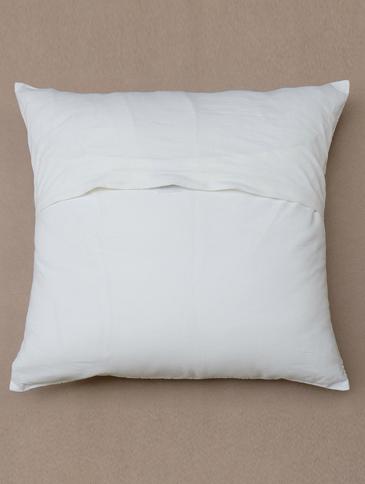 Ivory and Gray Distressed Geometric Prinfed Cotton Cushion Cover 16"X16", Single piece