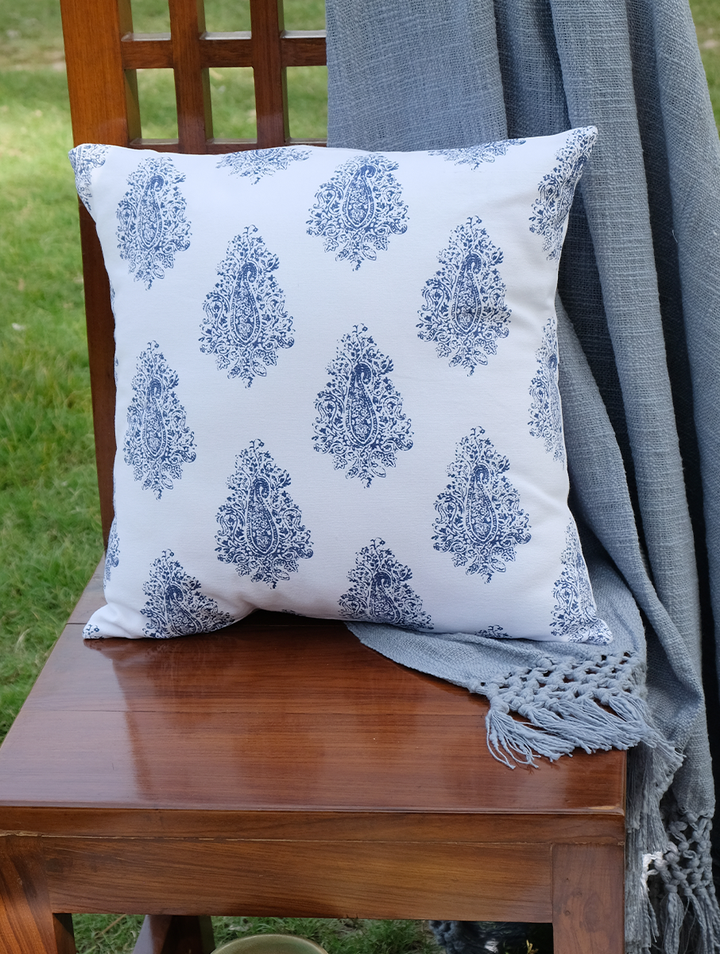 Jodhpur Joy: Distressed Print Paisley Pure Cotton Cushion Cover 16"X16'', Single piece