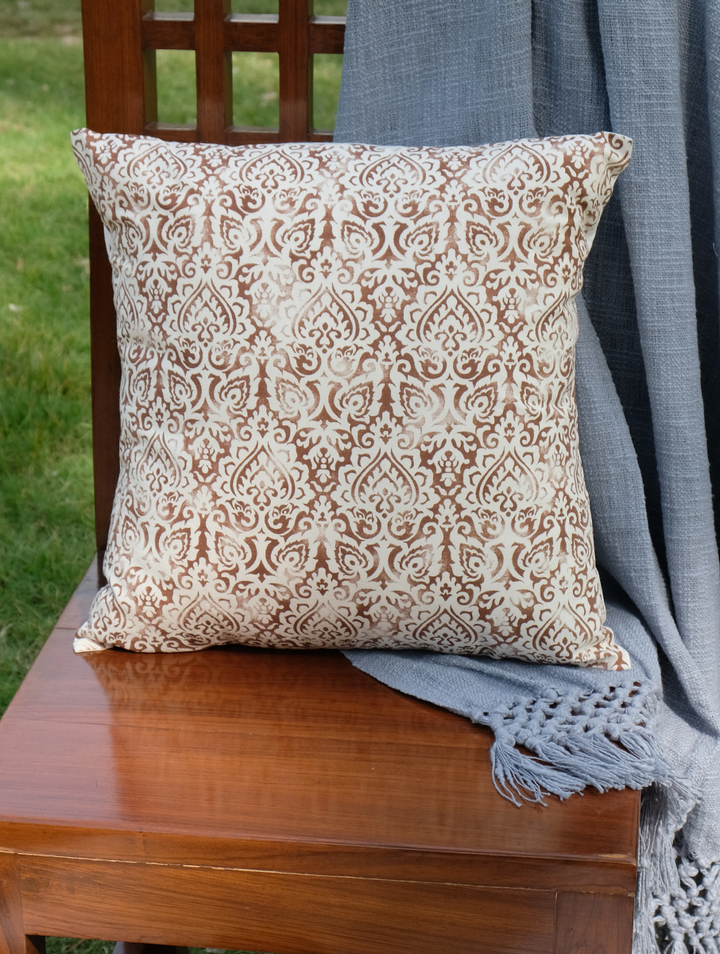 Cream Distress Ornamental Printed Cotton Cushion Cover 18"x18"1 piece