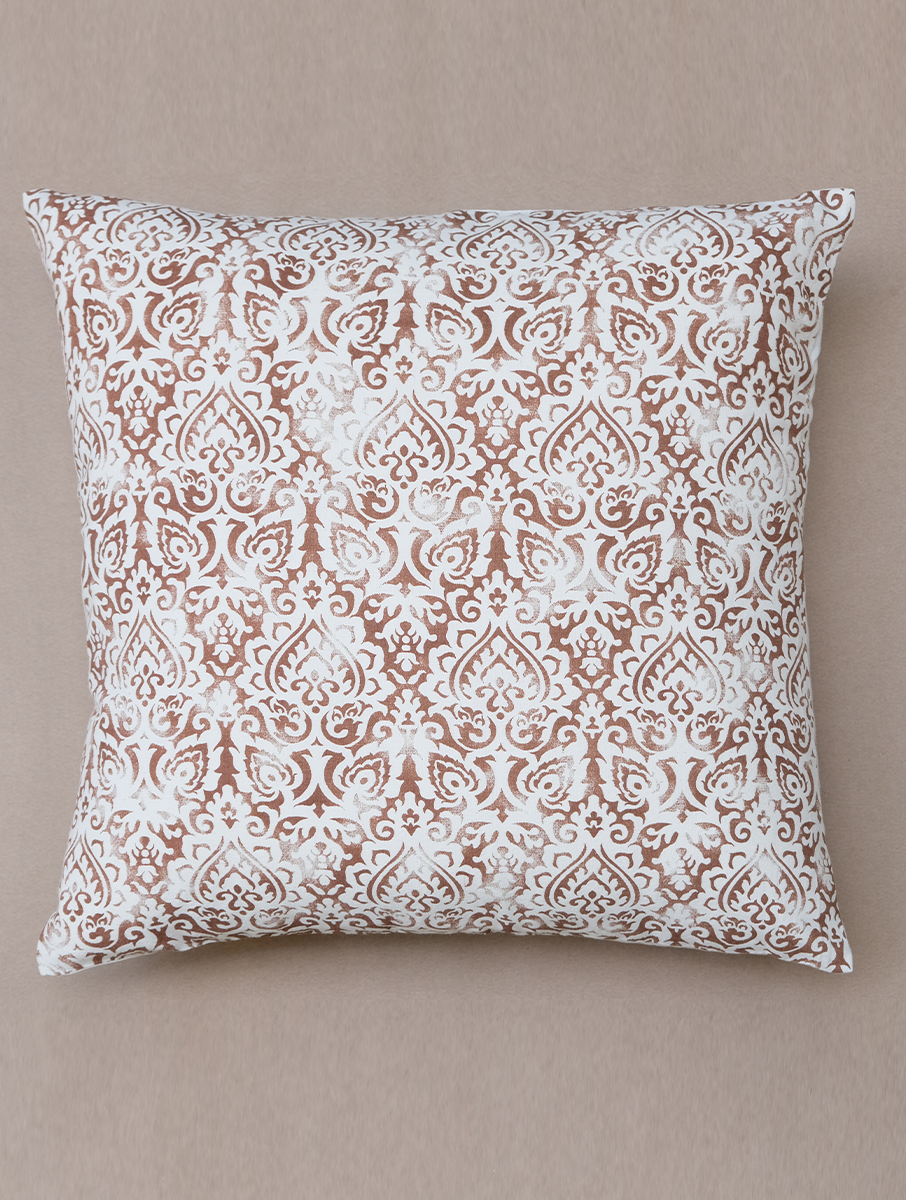 Cream Distress Ornamental Printed Cotton Cushion Cover 18"x18"1 piece