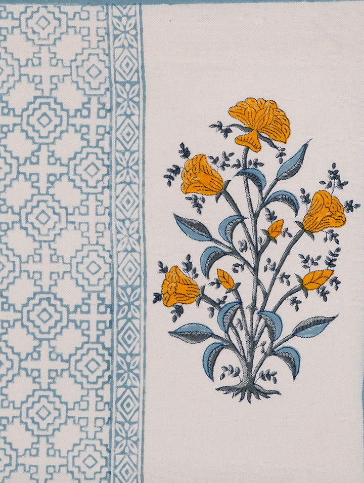 Jaipur Reverie : Floral Hand Block Printed Cotton Cushion Cover 16" x 16", Single piece