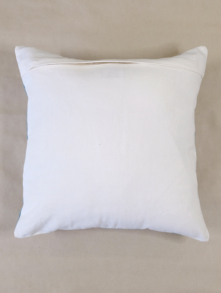 Cream & Blue Palm Hand Block Printed Cotton Cushion Cover 16" x 16", single piece