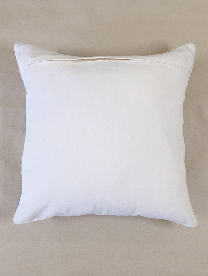 Cream & Blue Palm Hand Block Printed Cotton Cushion Cover 16" x 16", single piece