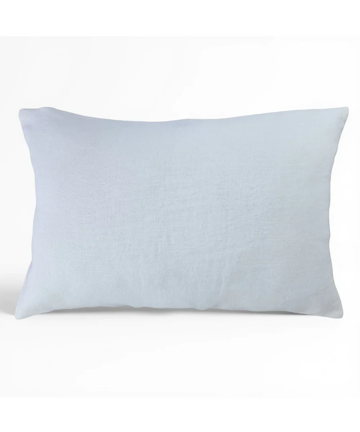 Off White & Pink Block Printed with Hand Embroidery Pure Linen Cushion Cover (12x18 In) | SHOBITAM