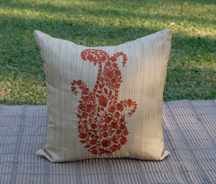 Ambi : Rust Hand Embroidered Cushion Cover 15.5" x 15.5", Single piece
