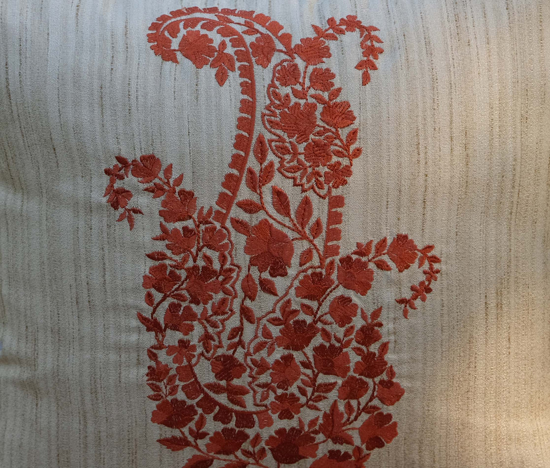 Ambi : Rust Hand Embroidered Cushion Cover 15.5" x 15.5", Single piece