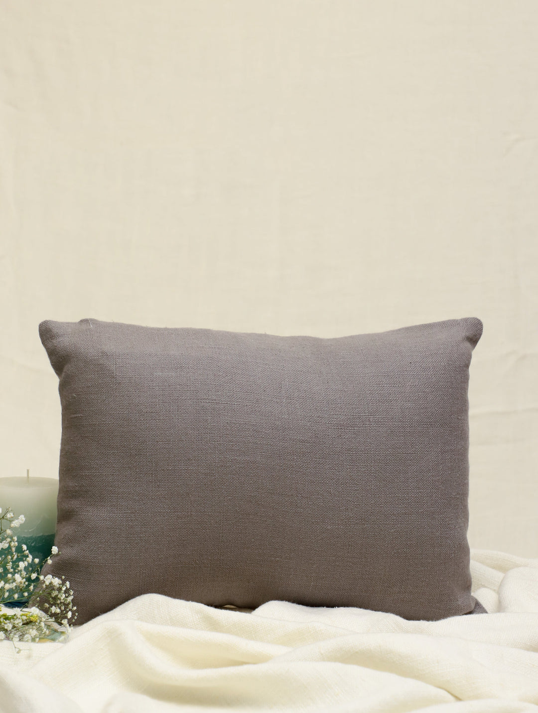 Vines on Cement : Gray Hand Embroidered Florals Pure Linen Rectangular Cushion Cover, 18 by 12, Single piece