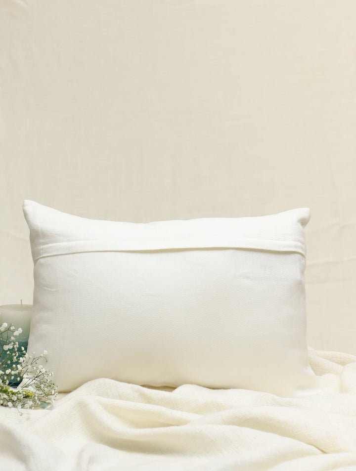 Floral Dreams : Off White Hand Embroidered Cotton Twill Rectangular Cushion Cover 12 by 18, Single piece