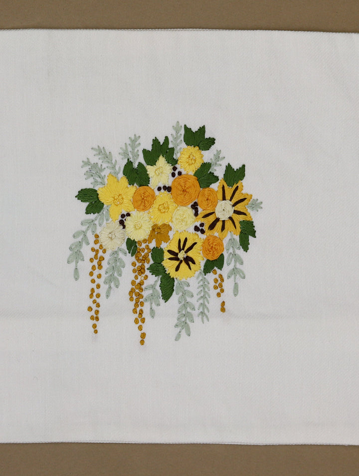 Floral Dreams : Off White Hand Embroidered Cotton Twill Rectangular Cushion Cover 12 by 18, Single piece