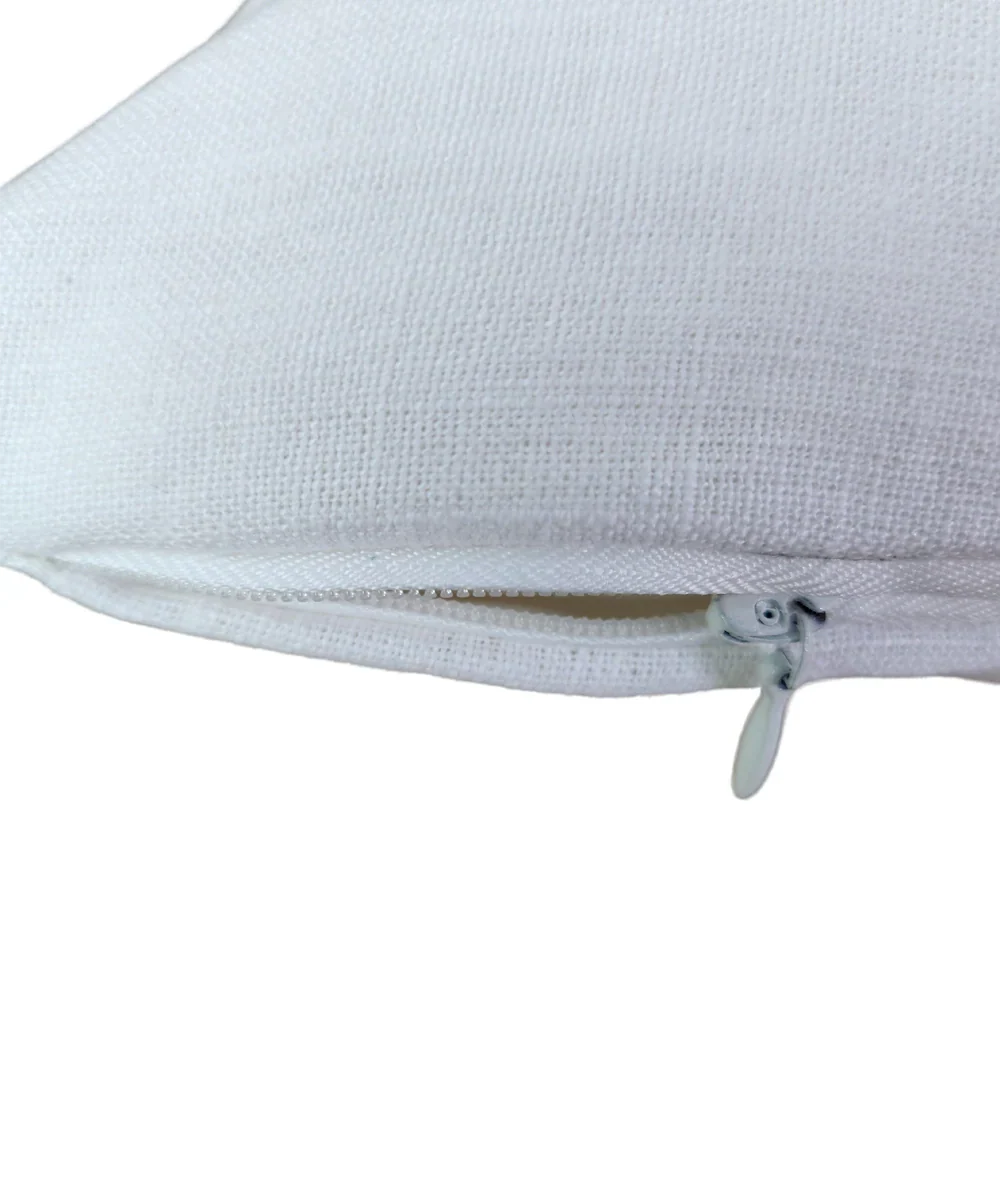 Off White & Yellow Hand Emb Pure Linen Cushion Cover (12x18 In) | SHOBITAM