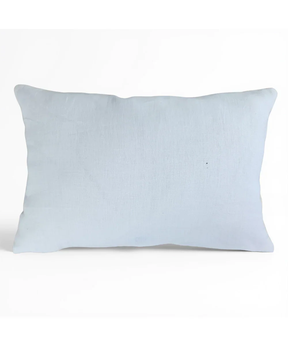 Off White & Yellow Hand Emb Pure Linen Cushion Cover (12x18 In) | SHOBITAM