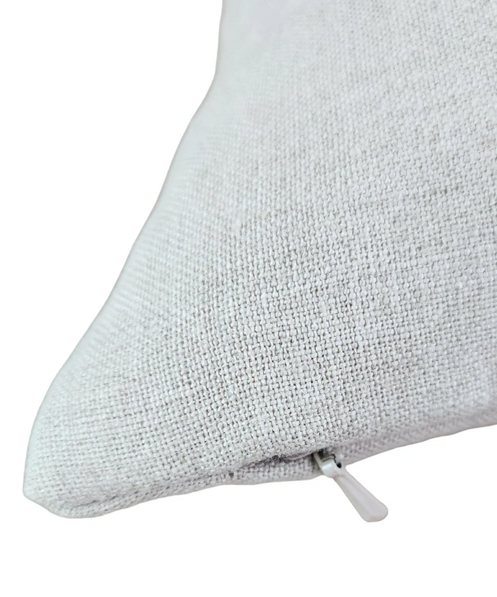 Natural Grey & Yellow Hand Emb Pure Linen Cushion Cover (12x18 In) | SHOBITAM