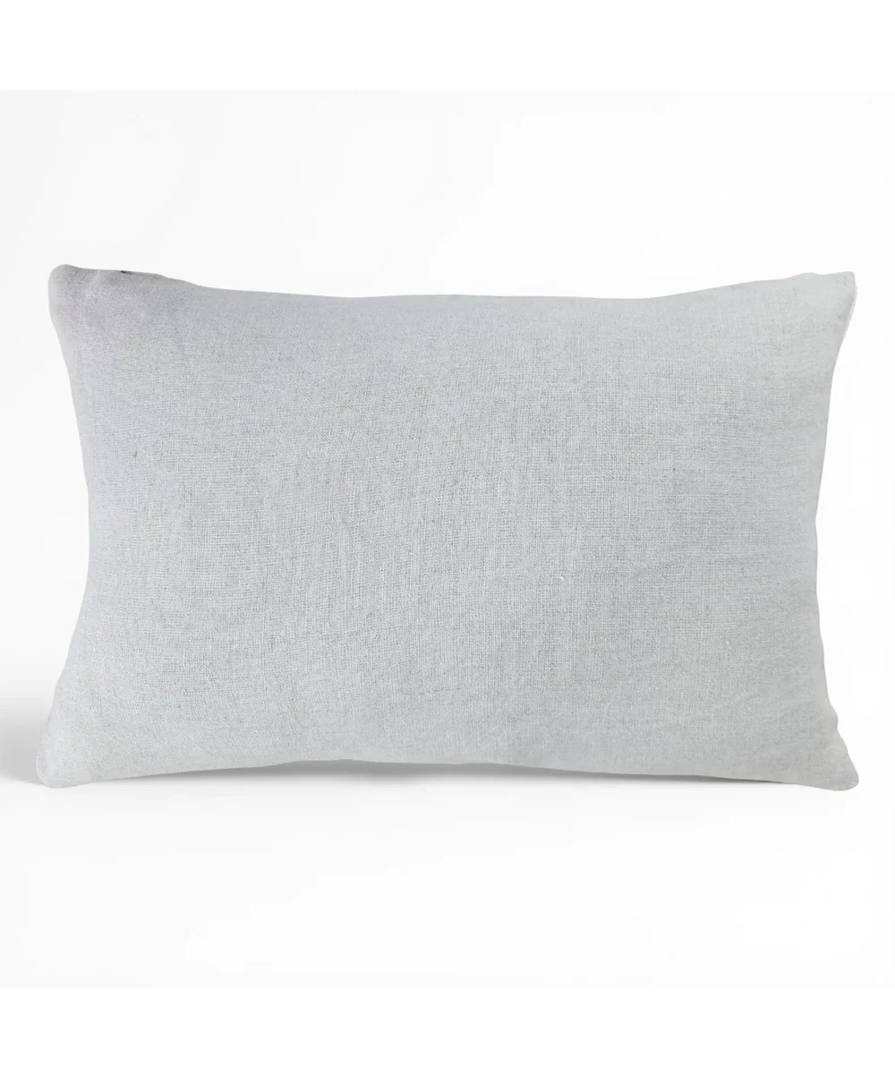 Natural Grey & Yellow Hand Emb Pure Linen Cushion Cover (12x18 In) | SHOBITAM