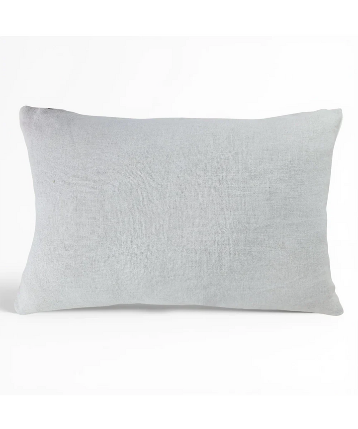 Natural Grey & Yellow Hand Emb Pure Linen Cushion Cover (12x18 In) | SHOBITAM