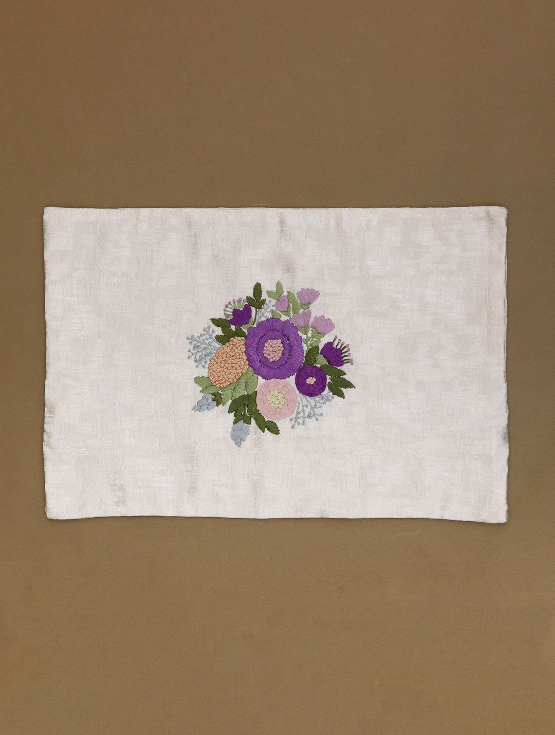 Lavender Garden : Pure Linen Cusion Cover with Hand Embroidered Florals, Size 12 x 18, Single piece