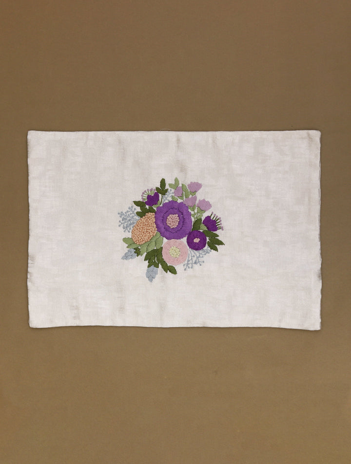 Lavender Garden : Pure Linen Cusion Cover with Hand Embroidered Florals, Size 12 x 18, Single piece