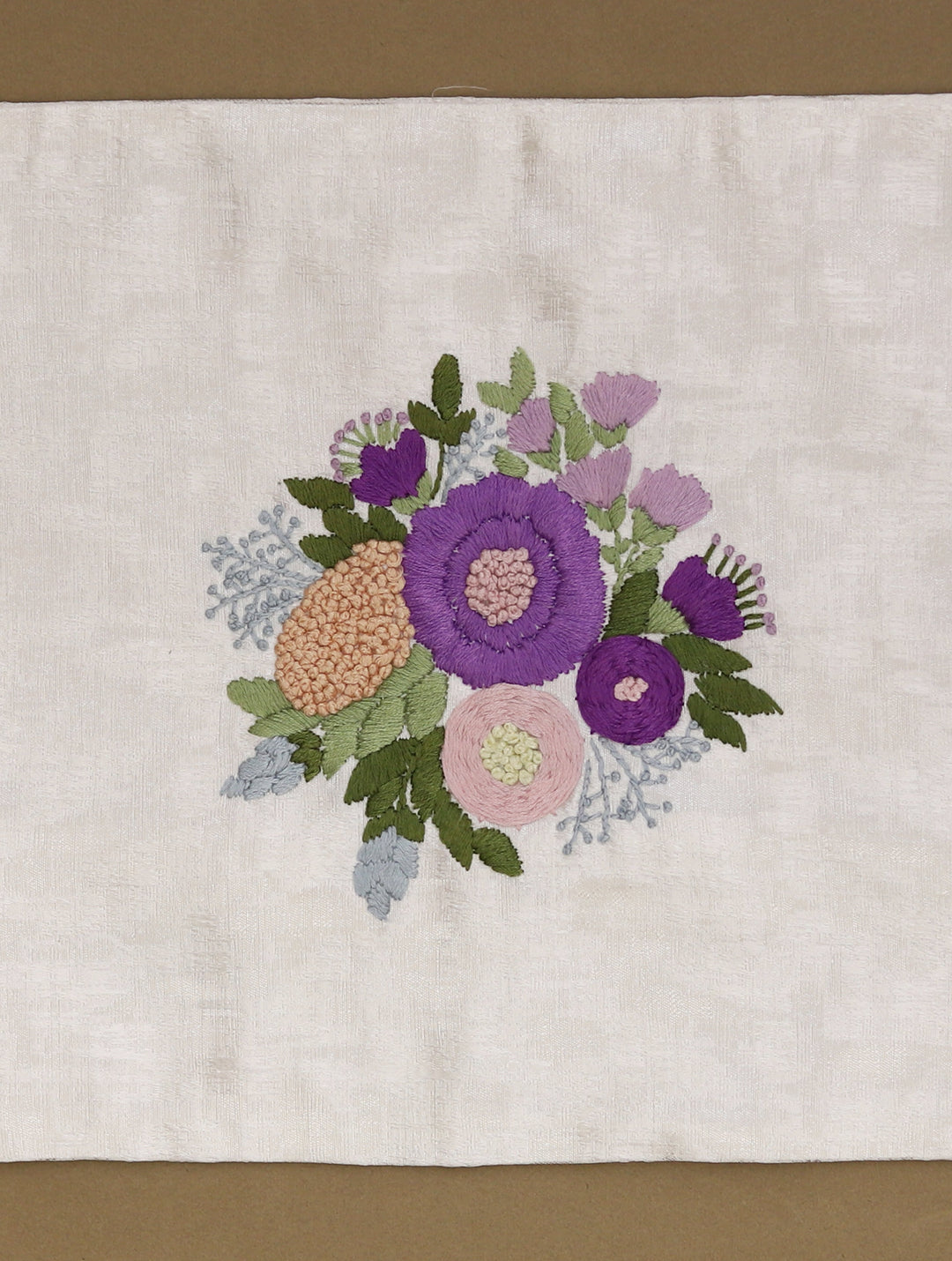 Lavender Garden : Pure Linen Cusion Cover with Hand Embroidered Florals, Size 12 x 18, Single piece