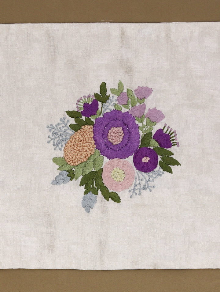 Lavender Garden : Pure Linen Cusion Cover with Hand Embroidered Florals, Size 12 x 18, Single piece