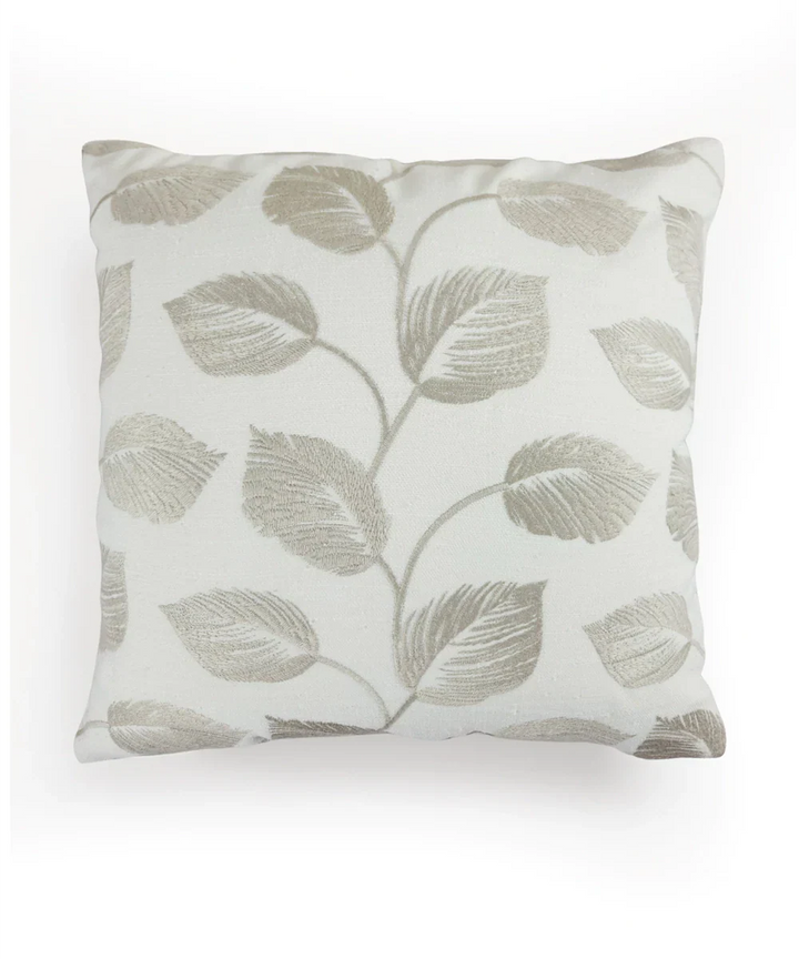 Cream & Beige Leaf All over Embroidered Cotton Cushion Cover (16x16 Inches) | SHOBITAM