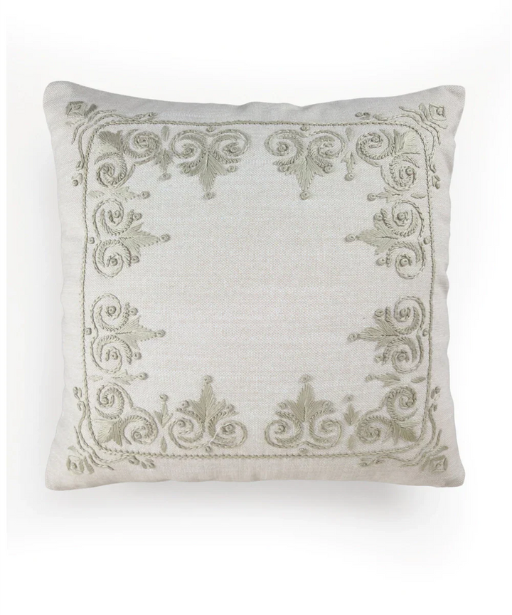 Light Beige Rajwarah Hand Embroidered Cushion Cover (16x16 Inches) | SHOBITAM