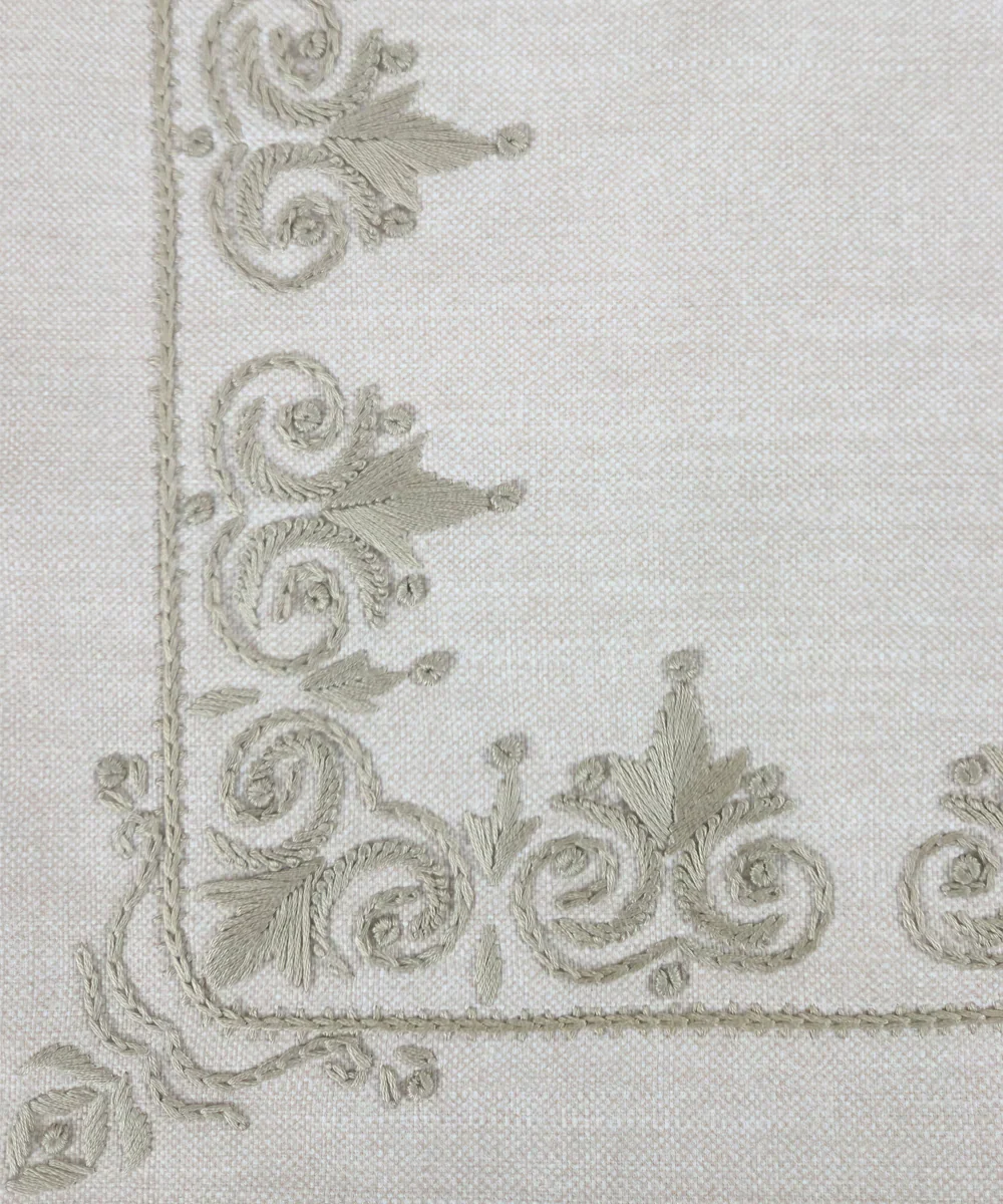 Light Beige Rajwarah Hand Embroidered Cushion Cover (16x16 Inches) | SHOBITAM