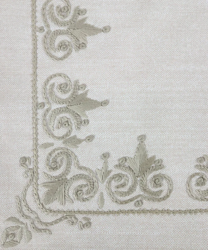 Light Beige Rajwarah Hand Embroidered Cushion Cover (16x16 Inches) | SHOBITAM