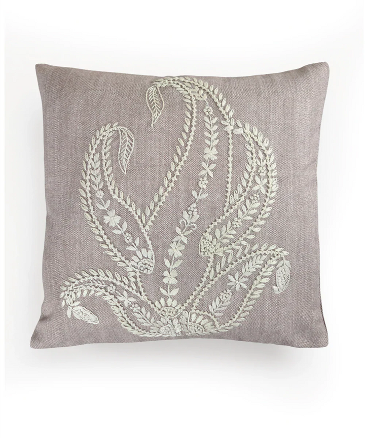 Light Brown Paisley Hand Embroidered Cushion Cover (16 x 16 Inches) | SHOBITAM