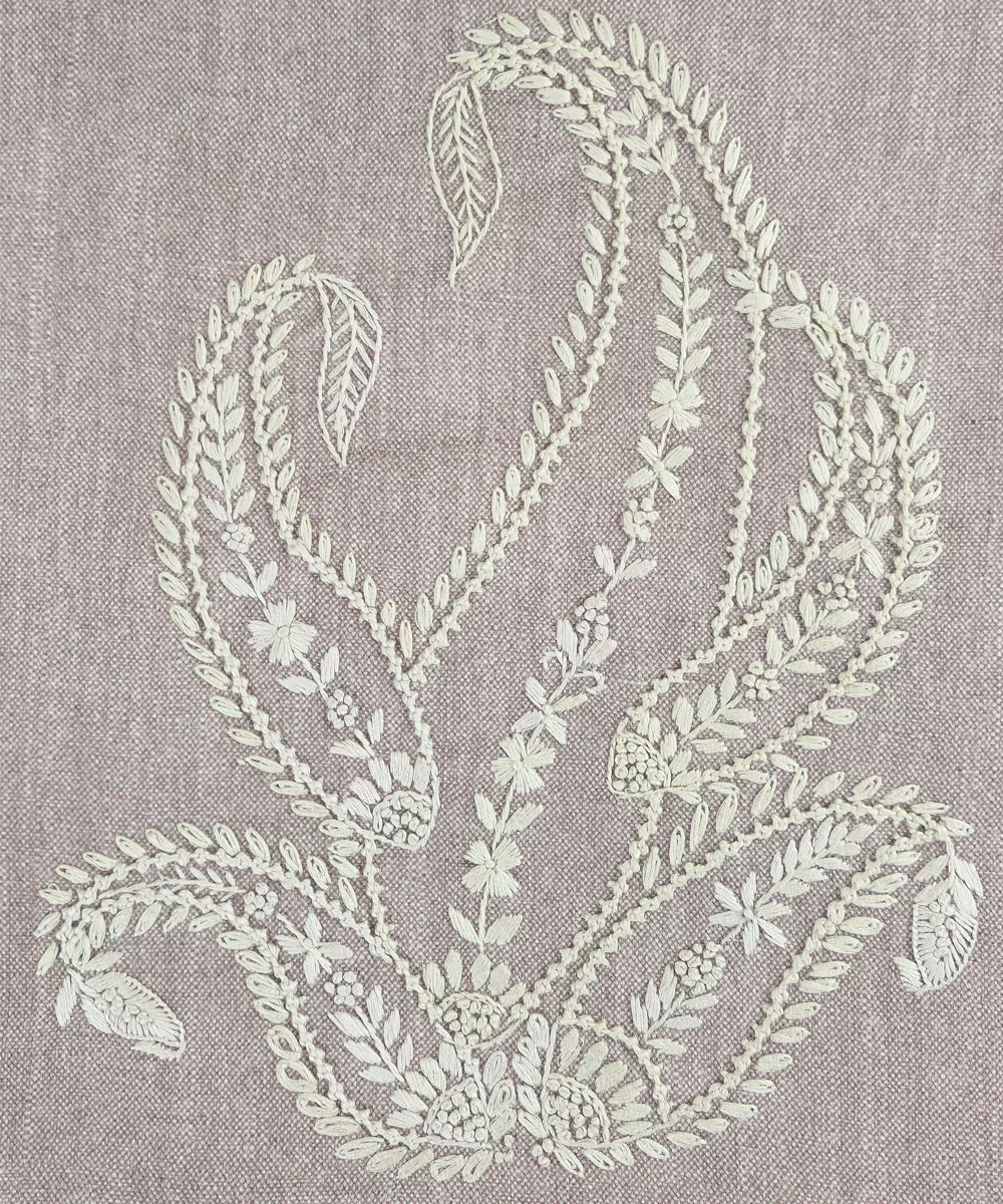 Light Brown Paisley Hand Embroidered Cushion Cover (16 x 16 Inches) | SHOBITAM