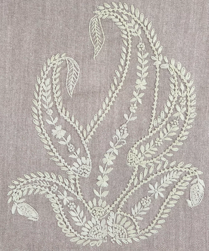 Light Brown Paisley Hand Embroidered Cushion Cover (16 x 16 Inches) | SHOBITAM