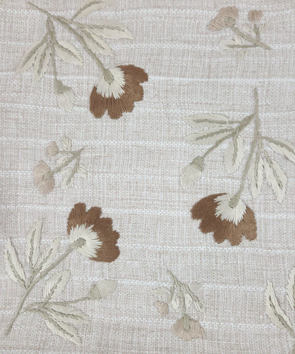 Light Beige & Brown Floral Whisper Hand Embroidered Cushion Cover (12x18 Inches)