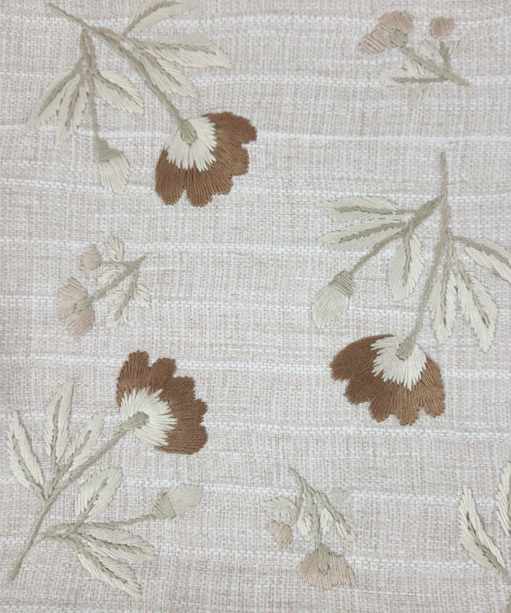 Light Beige & Brown Floral Whisper Hand Embroidered Cushion Cover (12x18 Inches)