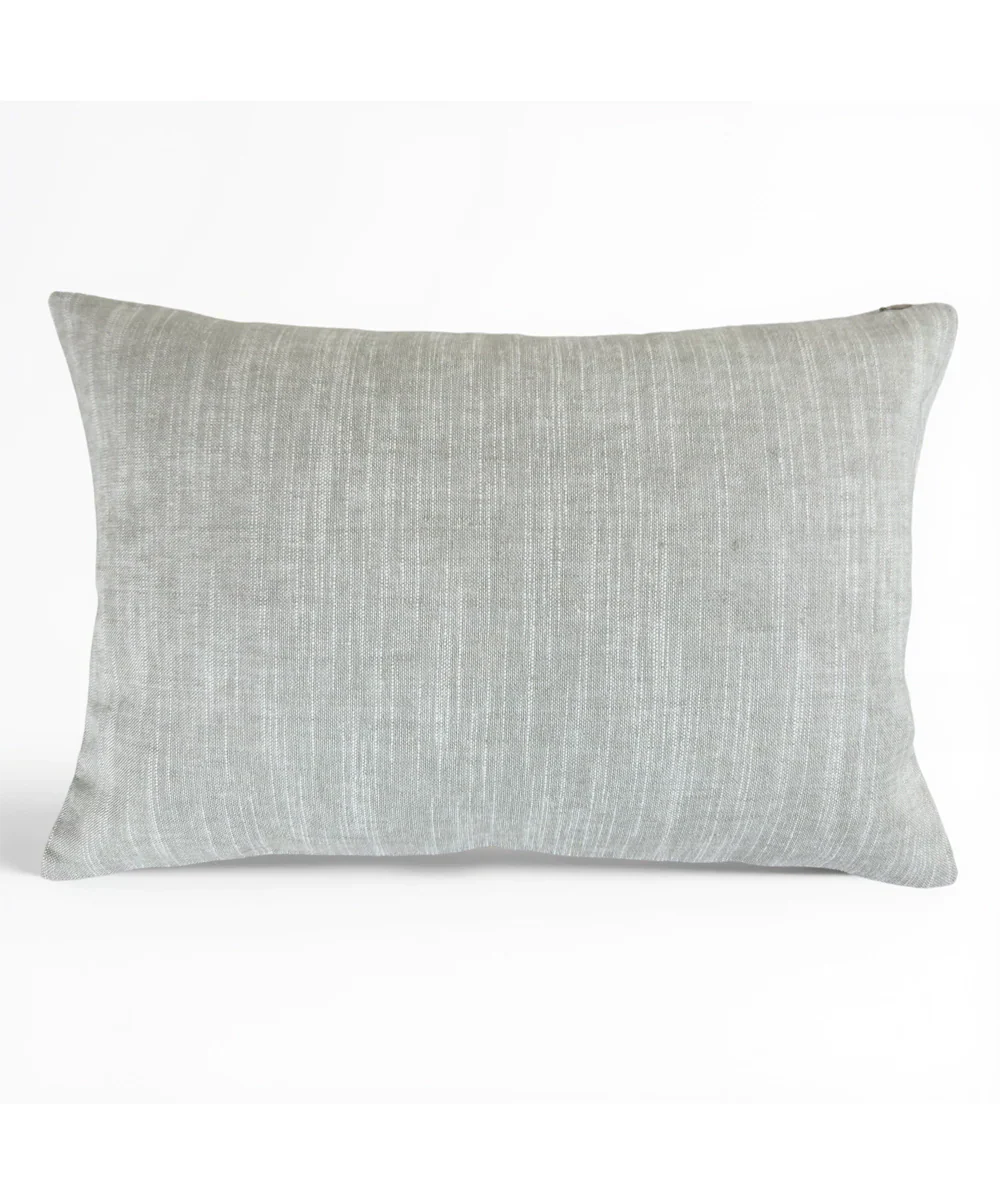 Slate Blue Floral Cotton Slub Embroidered Cushion Cover (12x18 Inches) | SHOBITAM