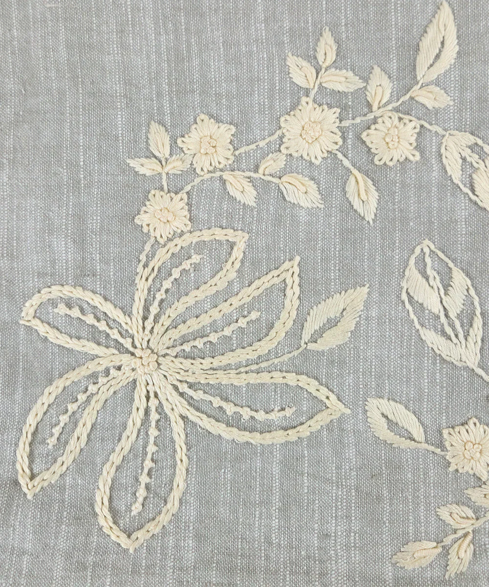 Slate Blue Floral Cotton Slub Embroidered Cushion Cover (12x18 Inches) | SHOBITAM