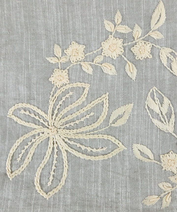 Slate Blue Floral Cotton Slub Embroidered Cushion Cover (12x18 Inches) | SHOBITAM