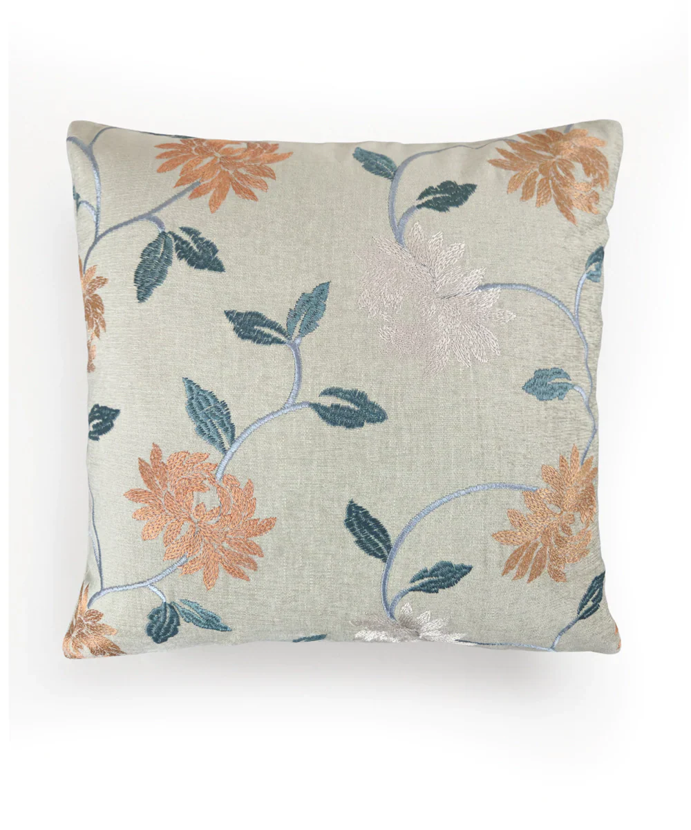 Beige Multi Embroidered All over Cushion Cover (16x16 Inches) | SHOBITAM