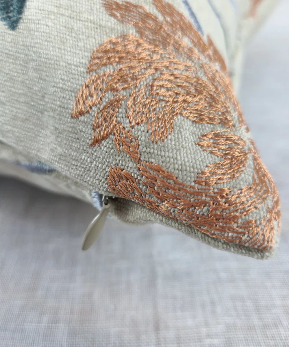 Beige Multi Embroidered All over Cushion Cover (16x16 Inches) | SHOBITAM