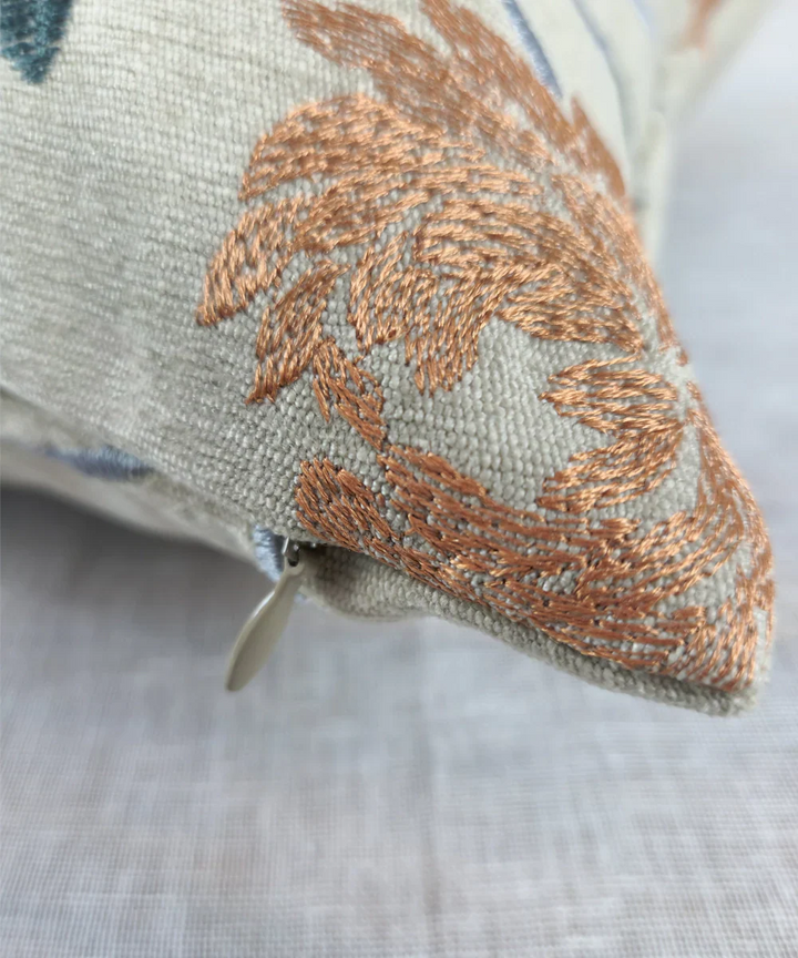 Beige Multi Embroidered All over Cushion Cover (16x16 Inches) | SHOBITAM