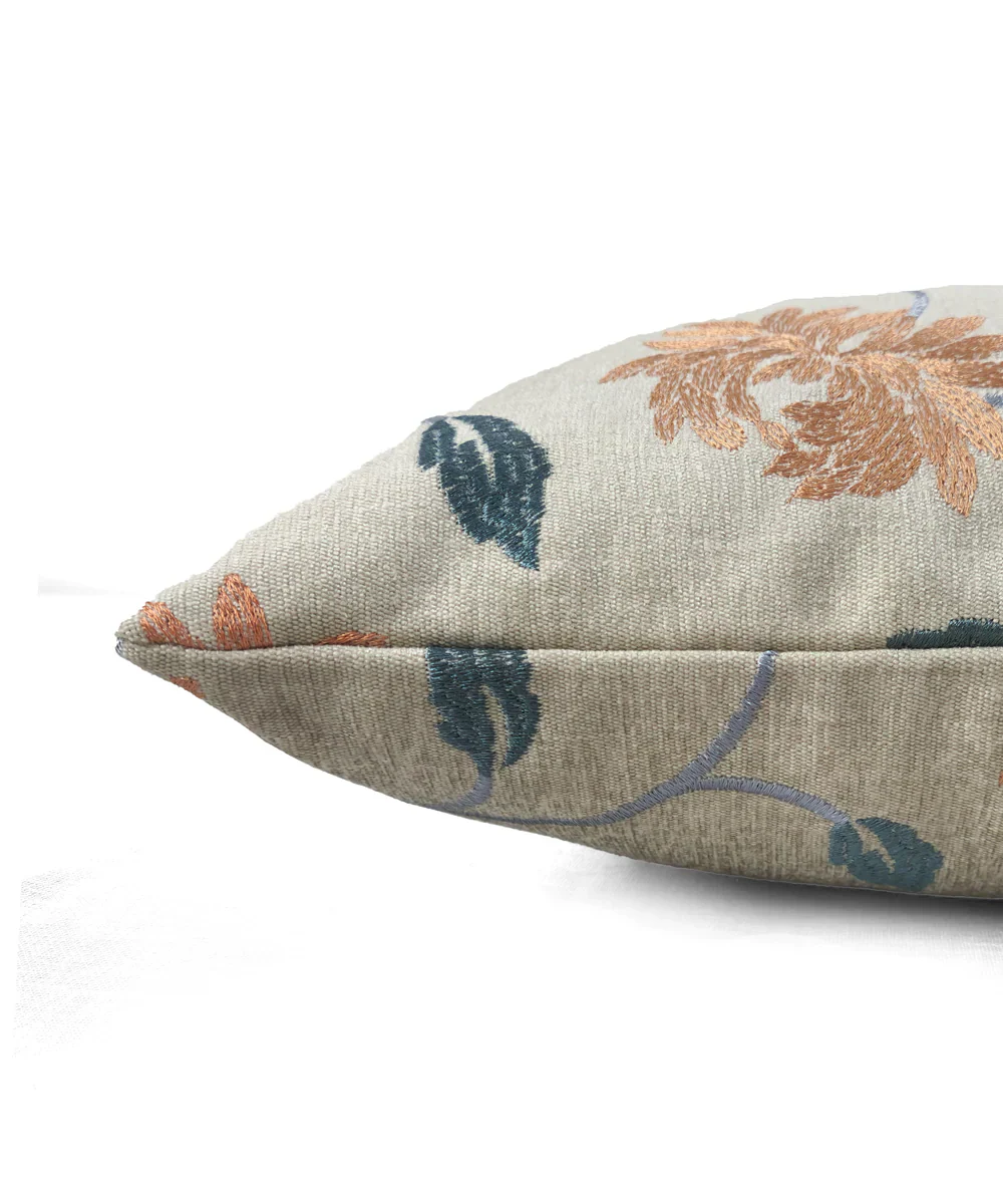 Beige Multi Embroidered All over Cushion Cover (16x16 Inches) | SHOBITAM