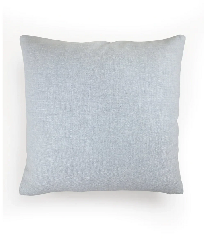 Powder Blue Ecru Double Paisley Embroidered Herringbone Cotton Cushion Cover (16x16 Inches) | SHOBITAM