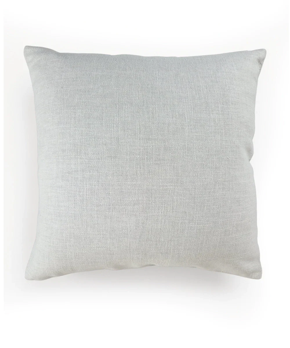 Light Beige Ecru Double Paisley Embroidered Herringbone Cotton Cushion Cover (16x16 Inches) | SHOBITAM