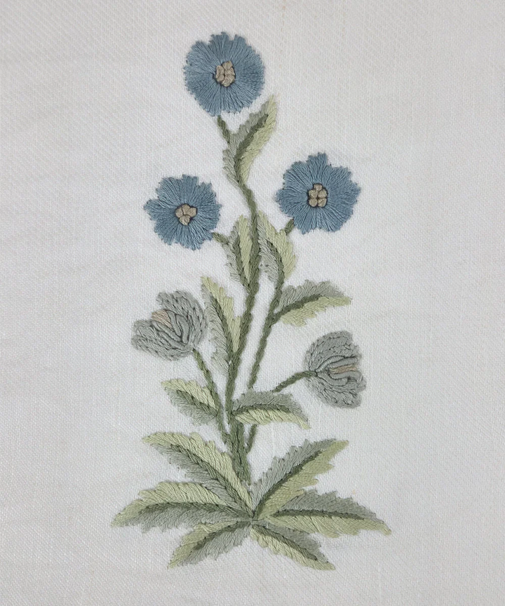 Off White & Blue Floral Hand Embroidered Cushion Cover (12x18 Inches) | SHOBITAM