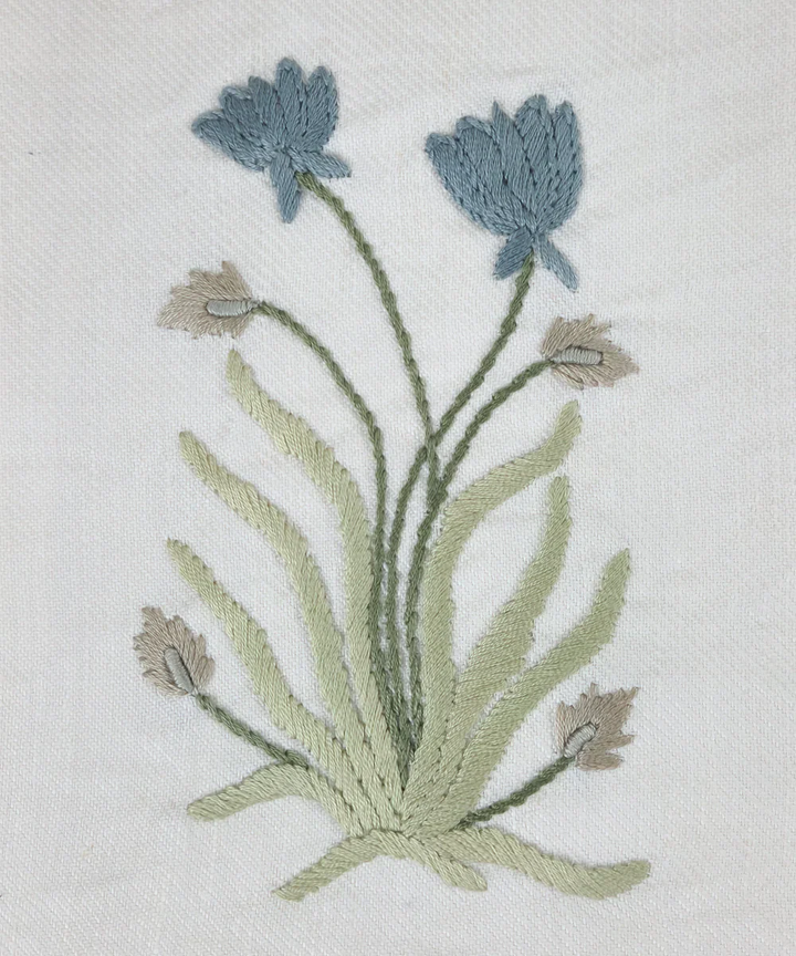 Off White & Blue Floral Hand Embroidered Cushion Cover (12x18 Inches) | SHOBITAM