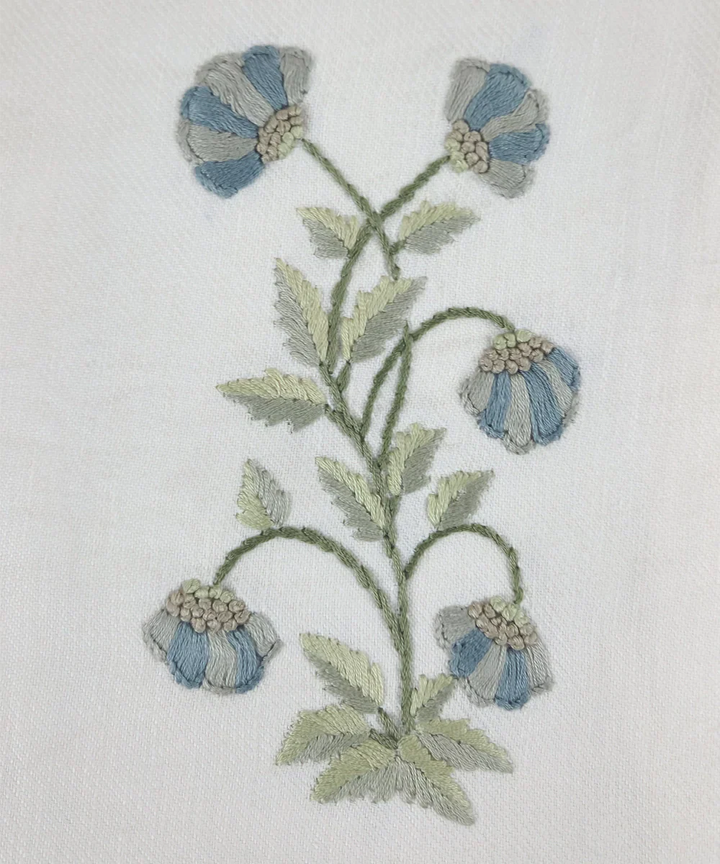 Off White & Blue Floral Hand Embroidered Cushion Cover (12x18 Inches) | SHOBITAM